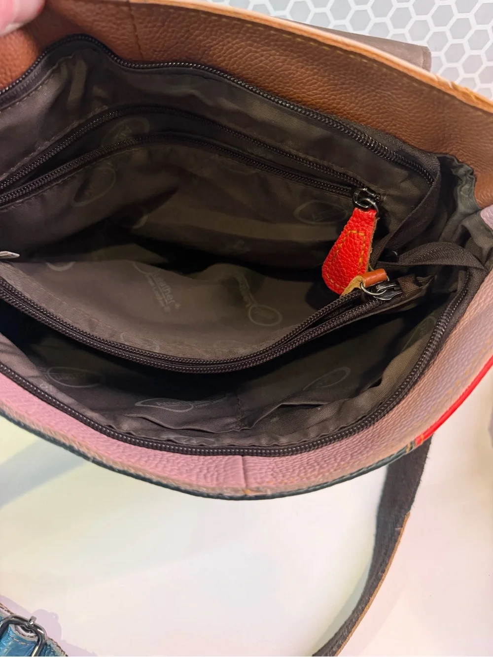 Ameri Leather Multicolor Patchwork Leather Crossbody Bag